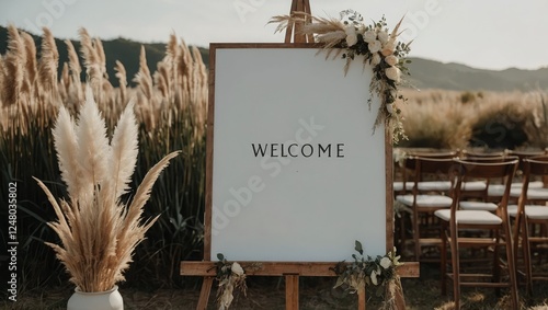 Minimalist Wedding Sign Framed by Natural Boho-Inspired Decorations

