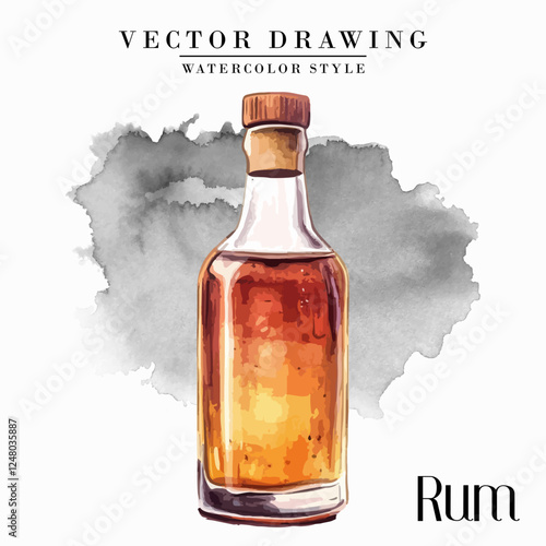 Rum Bottle Vintage Watercolor Style Stock Vector Illustration