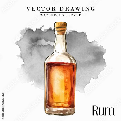 Rum Bottle Vintage Watercolor Style Stock Vector Illustration