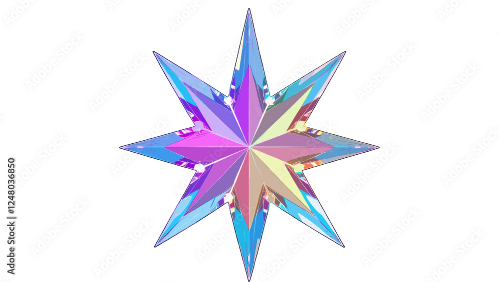 Fototapeta premium Radiant prismatic starburst with rainbow refraction, glowing optical light streaks, PNG transparent sun glare. Dazzling multicolor shine, sparkling lens effect, futuristic bright crystal flare