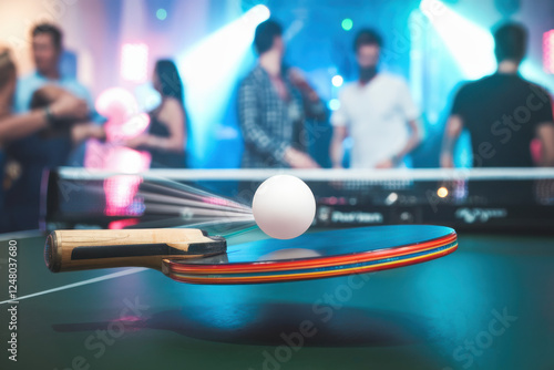 A ping pong paddle spinning a ball like a DJ at a party photo