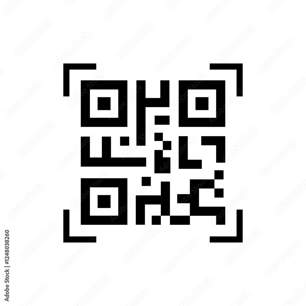 QR Code icon. Scanning QR Code symbol. Vector QR code sample for smartphone scanning isolated on a white background. QR Code icon. Scanning QR Code symbol. Vector QR code sample for smartphone scanning isolated on a white background.