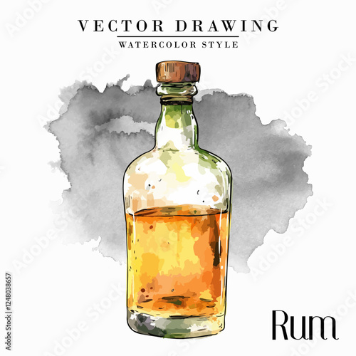 Rum Bottle Vintage Watercolor Style Stock Vector Illustration