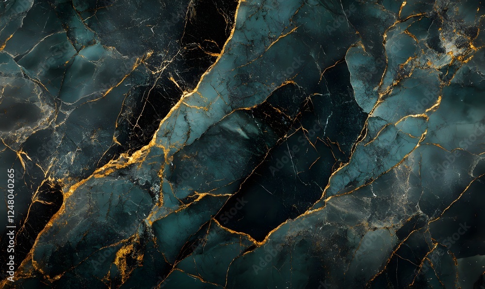Fototapeta premium turquoise and black marble with gold streaks, Generative AI