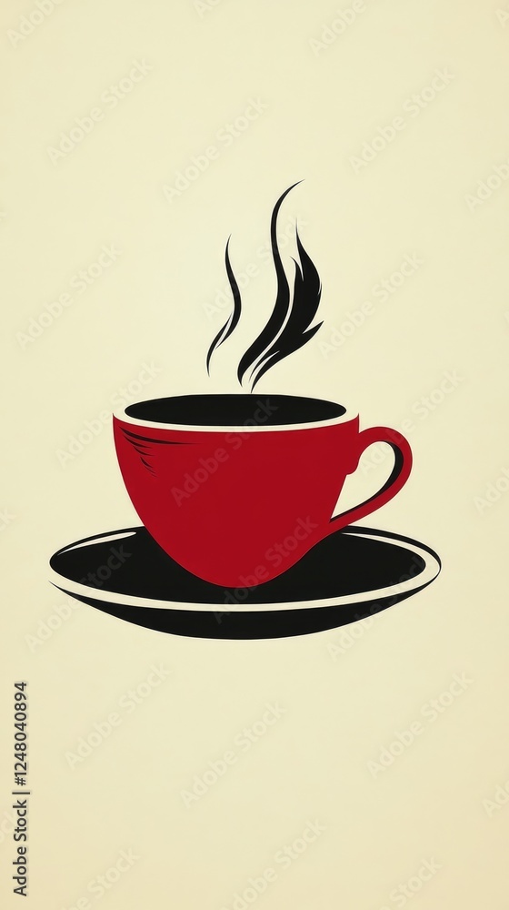 Steaming red coffee cup on saucer illustration Steaming red coffee cup on saucer illustration