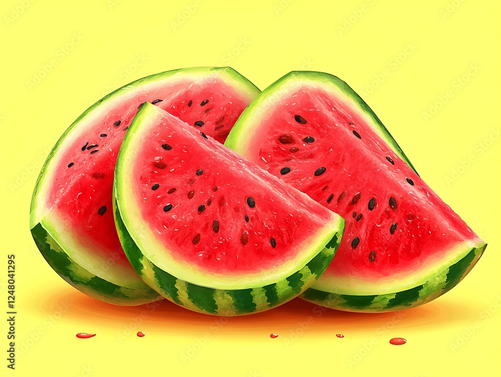 Sliced Watermelon on Yellow Background Sliced Watermelon on Yellow Background