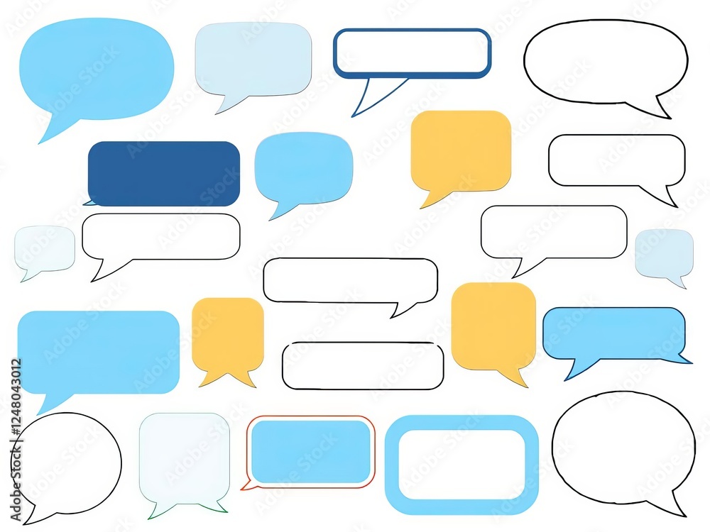 Various blank speech bubbles of different shapes and sizes to use for chatting or messaging, collection, illustration, communication Various blank speech bubbles of different shapes and sizes to use for chatting or messaging, collection, illustration, communication