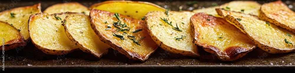 A close-up shot of a tray filled with multiple baked potatoes, perfect for a food or culinary-themed project A close-up shot of a tray filled with multiple baked potatoes, perfect for a food or culinary-themed project
