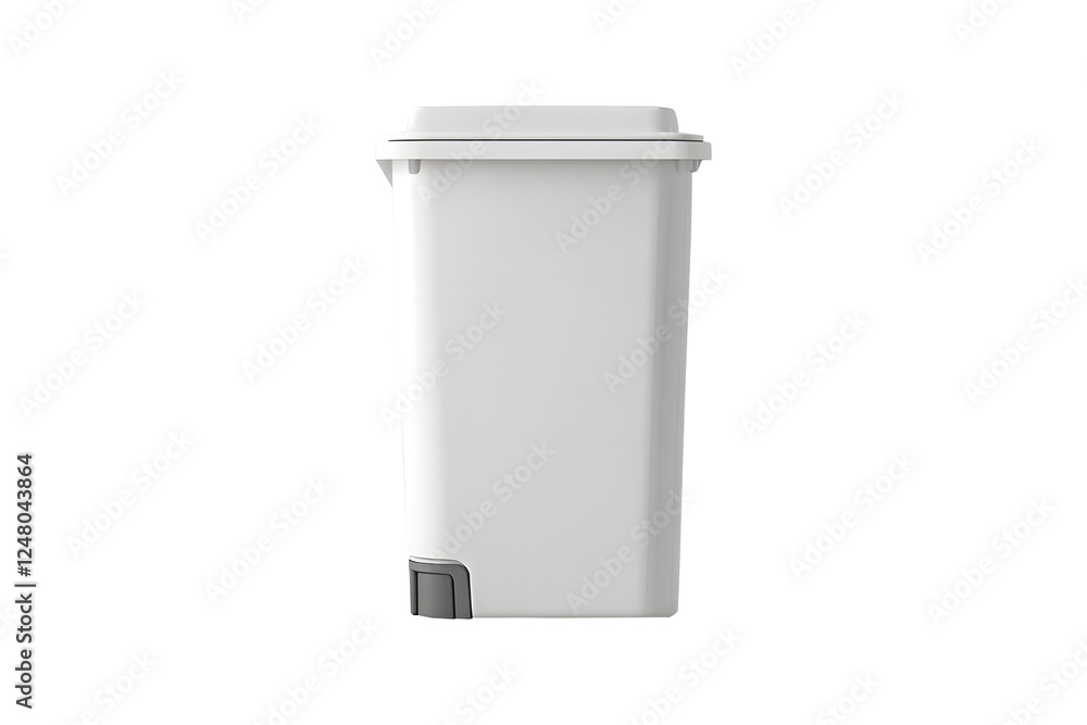 Modern sleek white plastic trash bin minimalist design isolated on cut out PNG or transparent background. Garbage container with lid. Concept of cleaning waste separation, and public hygiene. Modern sleek white plastic trash bin minimalist design isolated on cut out PNG or transparent background. Garbage container with lid. Concept of cleaning waste separation, and public hygiene.