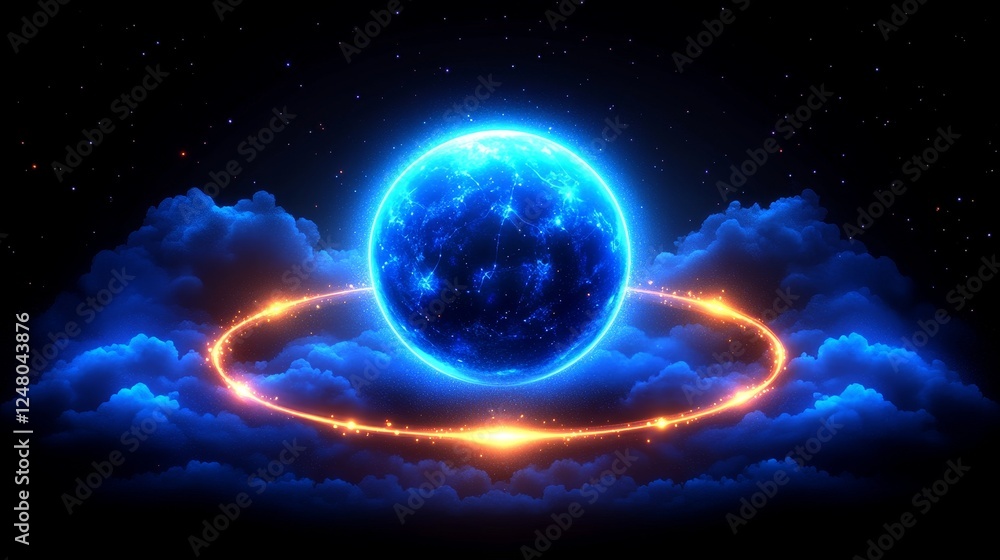Fototapeta premium Celestial Orb Enveloped in Glowing Nebula Cosmic Energy Sphere Mystical Fantasy Art