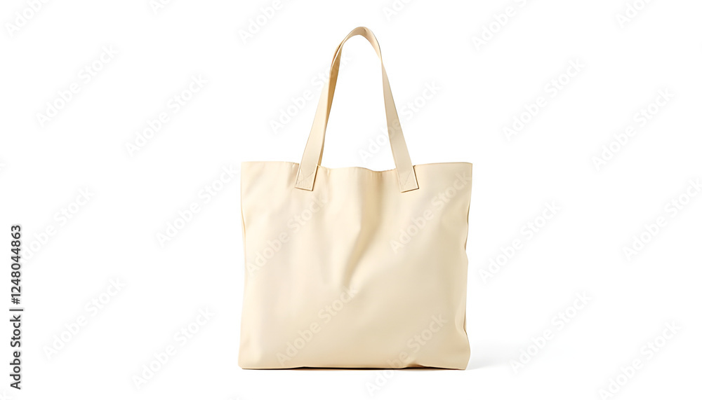Beige canvas tote bag with handles, on a white background, use for carrying everyday essentials, or for shopping Beige canvas tote bag with handles, on a white background, use for carrying everyday essentials, or for shopping