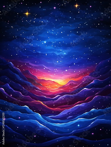 Celestial Mountainscape Under a Starry Night Sky