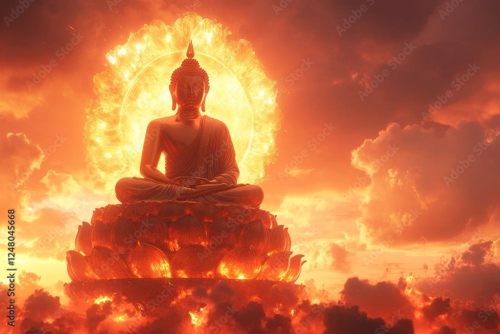 Buddha sunset fiery lotus enlightenment peace Buddha sunset fiery lotus enlightenment peace