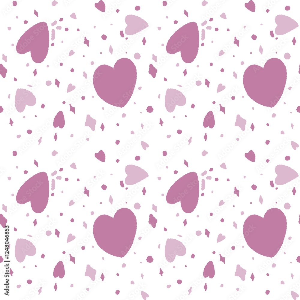Happy Valentine's Day hand drawn pattern with pink hearts. Happy Valentine's Day hand drawn pattern with pink hearts.