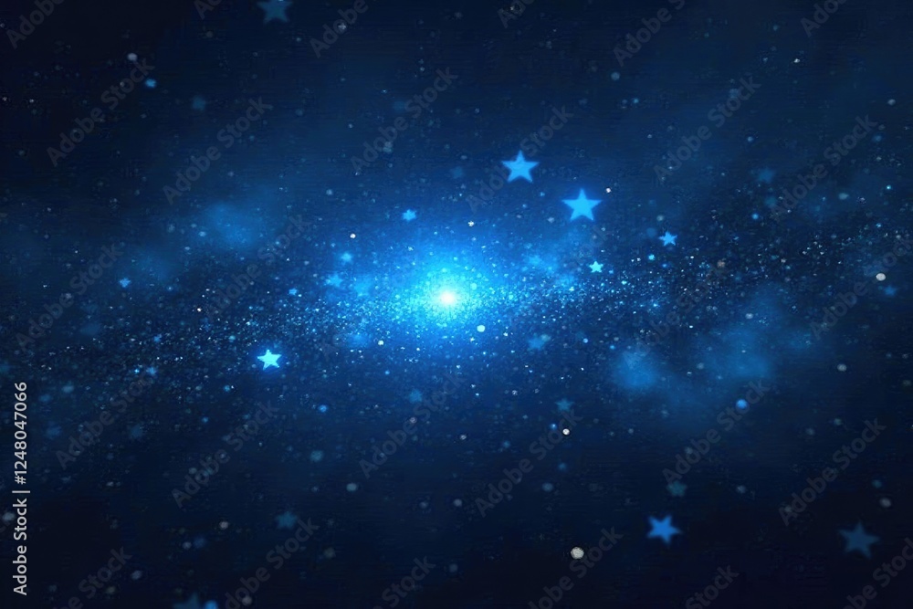 Fototapeta premium Dark space with blue hexagonal stars shining bright in the darkness, space, universe, dark