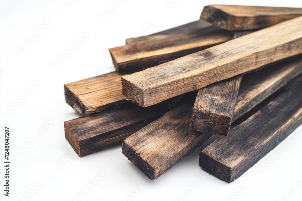 A collection of wooden sticks arranged on a clean white surface A collection of wooden sticks arranged on a clean white surface