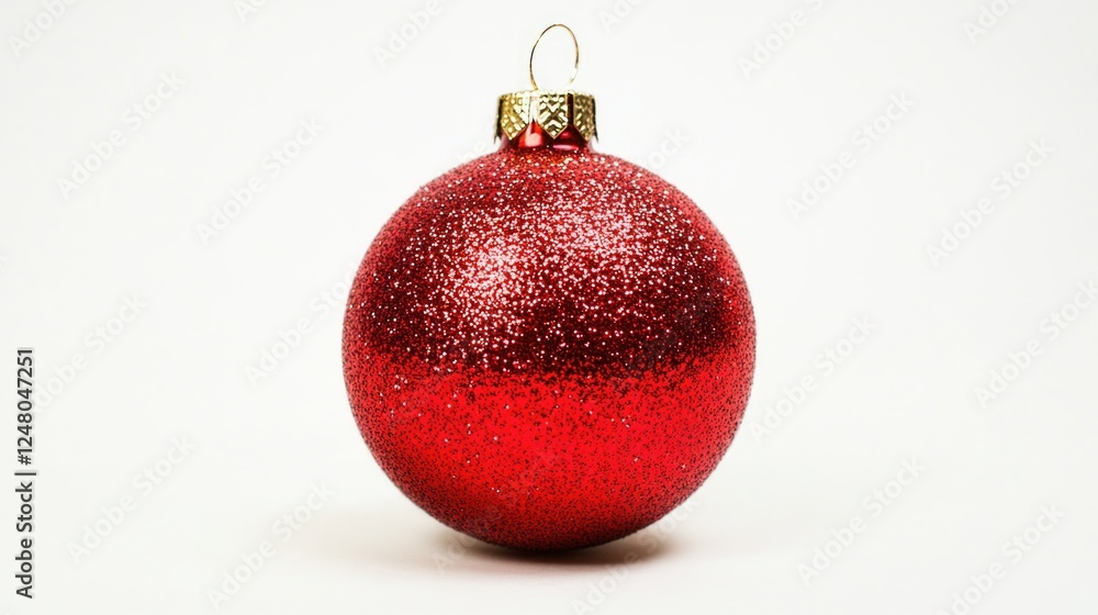 A single red Christmas ornament hangs on a plain white background, perfect for decorating or illustration A single red Christmas ornament hangs on a plain white background, perfect for decorating or illustration