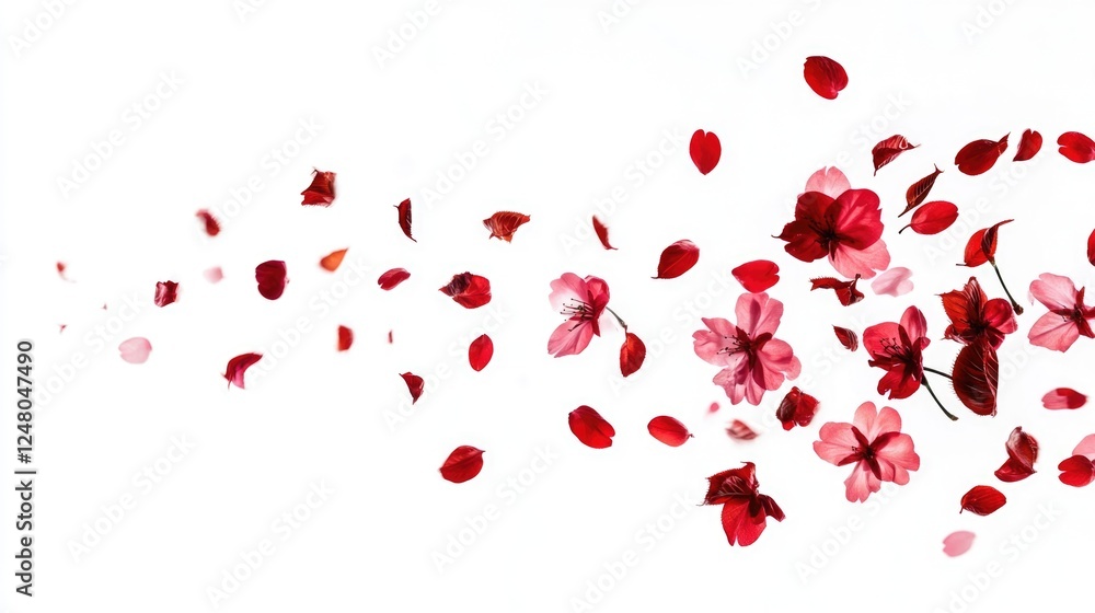 A bunch of red and pink flowers floating in mid-air, great for use in fantasy or magical scenes A bunch of red and pink flowers floating in mid-air, great for use in fantasy or magical scenes