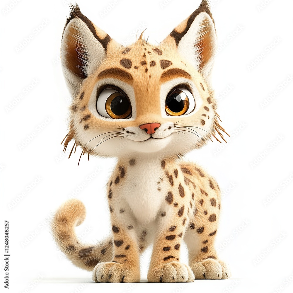 Fototapeta premium Serval Cat on White Background, CGI Render
