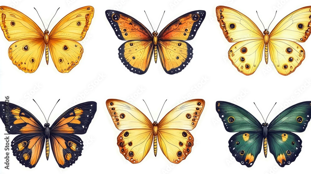 Spectacular Close-up of Vibrant Butterflies: A Detailed Nature Illustration Spectacular Close-up of Vibrant Butterflies: A Detailed Nature Illustration