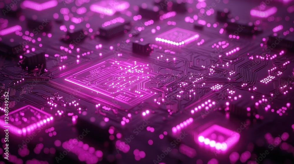 Obraz premium Illuminated Circuit Board, Close-up, Technology, Abstract Background