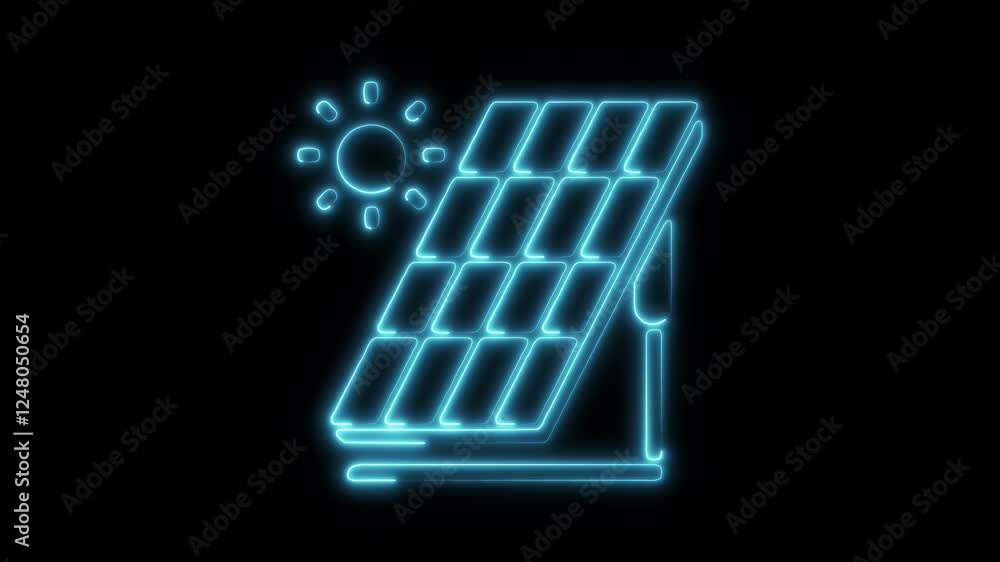 Glowing Neon Solar Cell Icon Isolated, HD Motion Graphic Representing Renewable Energy, Photovoltaic Technology, and Sustainability Glowing Neon Solar Cell Icon Isolated, HD Motion Graphic Representing Renewable Energy, Photovoltaic Technology, and Sustainability