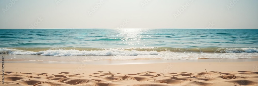 A serene beach with golden sand and crystal clear blue water, perfect for summer vacation, ocean, peaceful, sandy A serene beach with golden sand and crystal clear blue water, perfect for summer vacation, ocean, peaceful, sandy