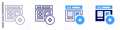 Mobile UI development icon in 4 different styles. Thin Line, Line, Bold Line, Duotone. Duotone style. Editable stroke