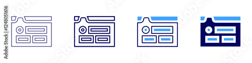 SEO development icon in 4 different styles. Thin Line, Line, Bold Line, Duotone. Duotone style. Editable stroke