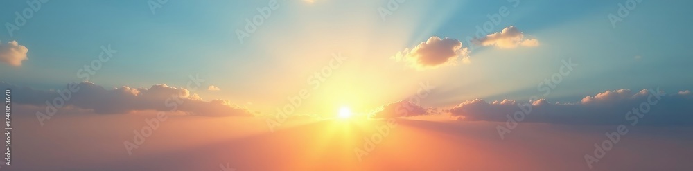 Fototapeta premium The sun shines through wispy clouds at sunrise, clear morning sky, bright morning sky, blue sky