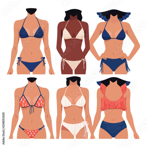 Swimming black suits and bikini icon collection different flat icons set silhouette flat style vector illustration isolated on white background website page and mobile app design