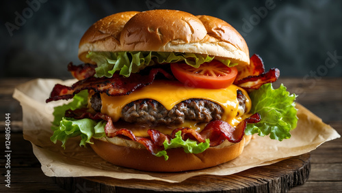 Delicious Gourmet Cheeseburger with Bacon & Cheddar