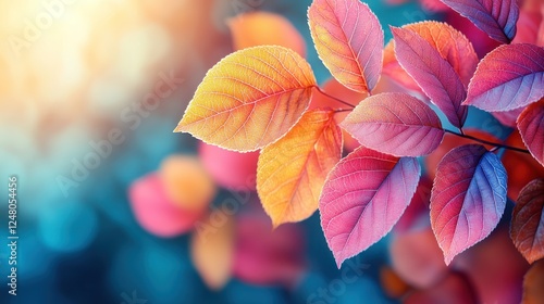 Colorful leaves with a soft bokeh background.