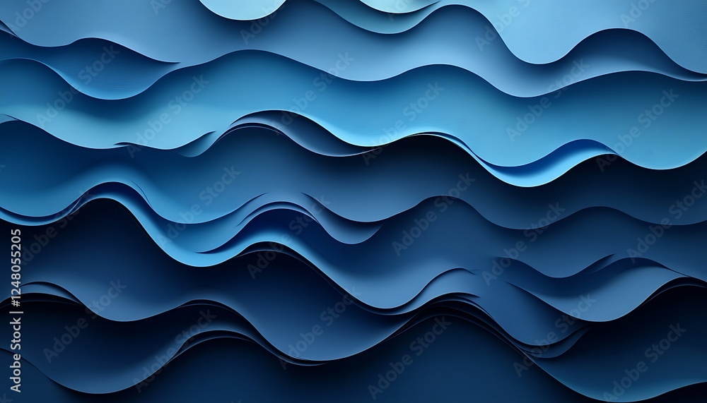Fototapeta premium Blue wave paper art background