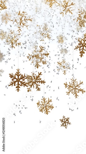 Golden snowflakes falling, winter background