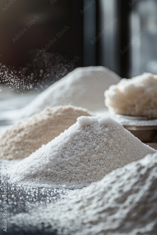 A pile of white powder sits on top of a table, potentially used for various purposes A pile of white powder sits on top of a table, potentially used for various purposes