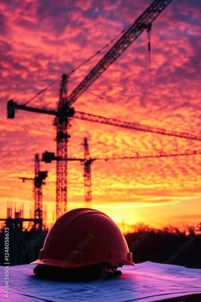 Obraz premium A hard hat sits on top of a piece of paper, ready for use in construction or other settings