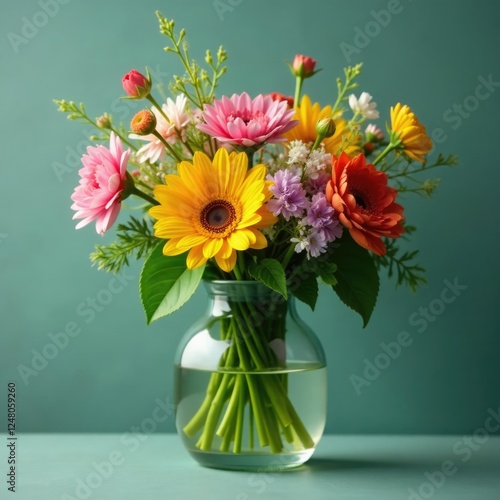 Wallpaper Mural Glass vase filled with colorful flowers and fresh greenery, greenery, foliage Torontodigital.ca
