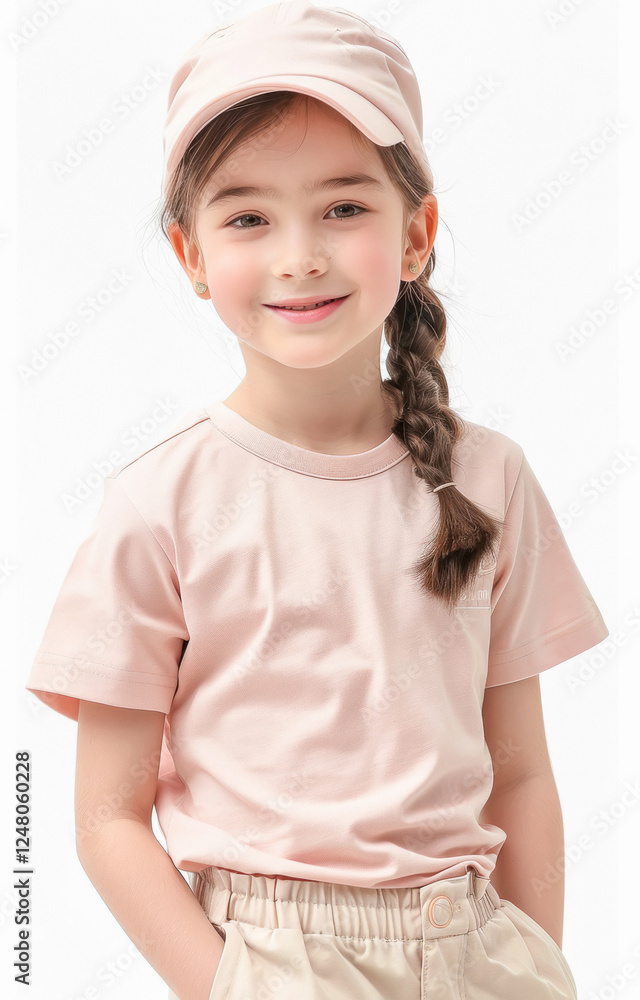 beautiful little girl wearing pink color tshirt on white background beautiful little girl wearing pink color tshirt on white background