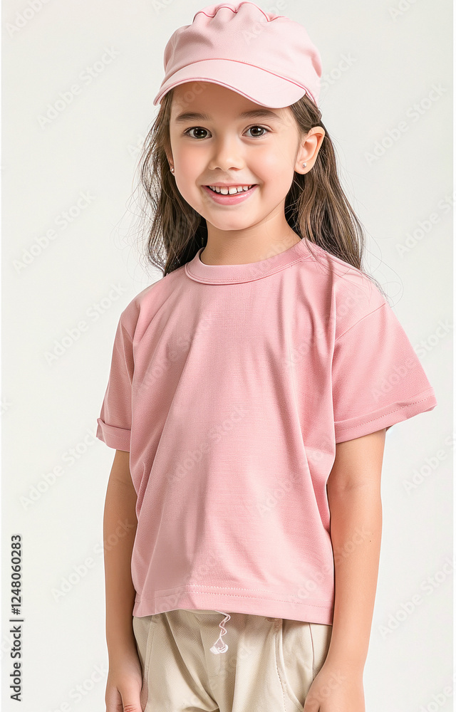 beautiful little girl wearing pink color tshirt on white background beautiful little girl wearing pink color tshirt on white background