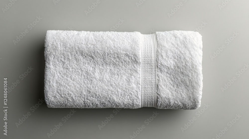 Obraz premium White cotton towel mockup template, flat lay top view on a grey background, isolated with a clipping path, perfect for showcasing fabric design