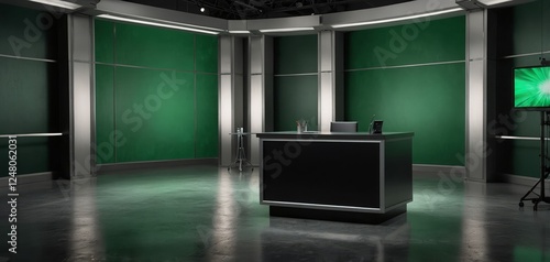 Sophisticated TV Studio with Smooth Green Chroma Key for Virtual Backgrounds

