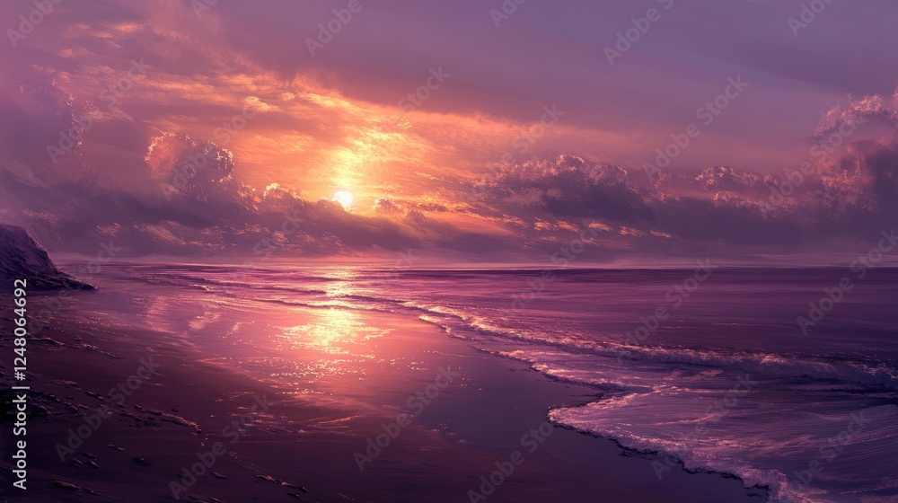 Fototapeta premium A beautiful sunset over a tranquil beach, symbolizing calmness.