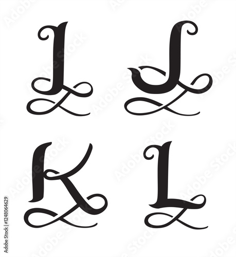 Stylized Monogram Set Letters I, J, K, L