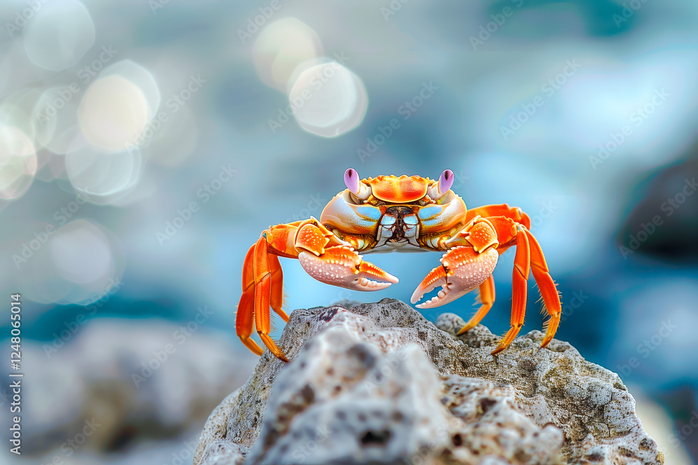 Vibrant Orange Crab on Rock by the Ocean Vibrant Orange Crab on Rock by the Ocean