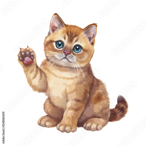 Brown British shorthair cat arms raised watercolor painting vector art design