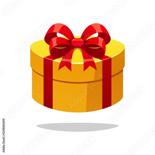 Yellow round gift box vector isolated on white background.