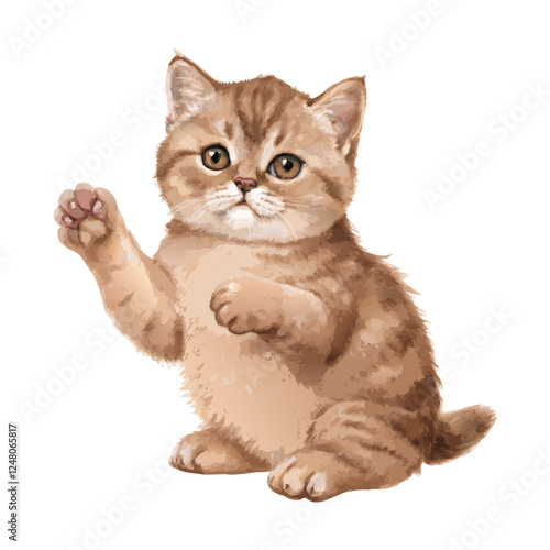 Brown British shorthair cat arms raised watercolor painting vector art design