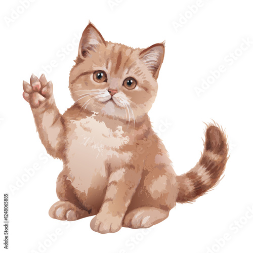 Brown British shorthair cat arms raised watercolor painting vector art design