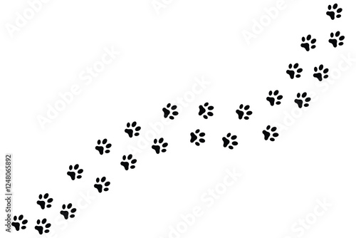Paw vector foot trail print of cat. Dog, puppy silhouette animal diagonal tracks for t-shirts,  patterns, websites, showcases design, greeting cards, child prints and etc. vector illustration.